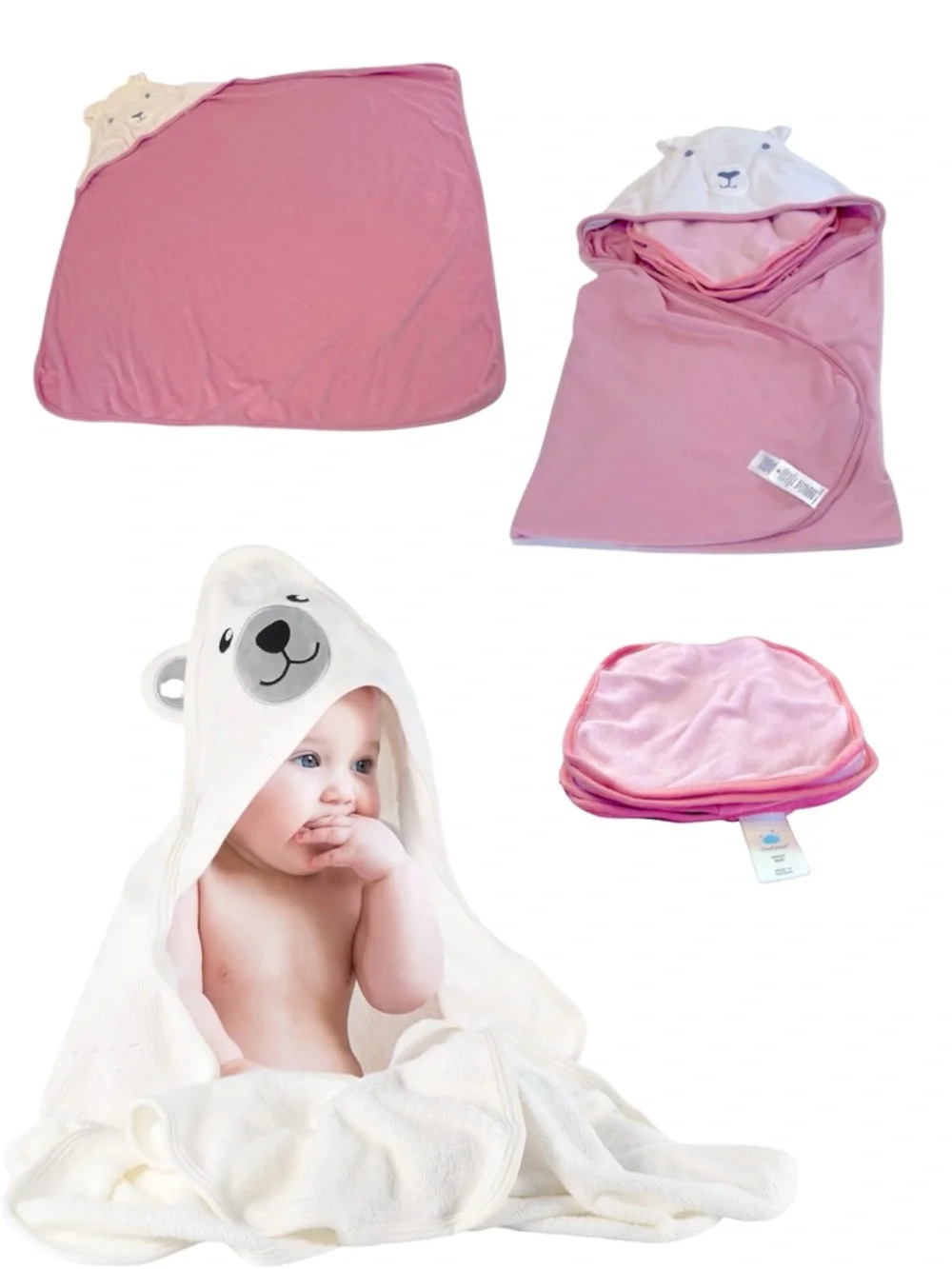 Carters Just One You Baby Bear Hooded Towel with 5 cloud island rags one size